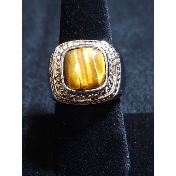 Tiger's Eye Stone and Silver Tone Ring - SIZE 8 - Picture 2 of 6